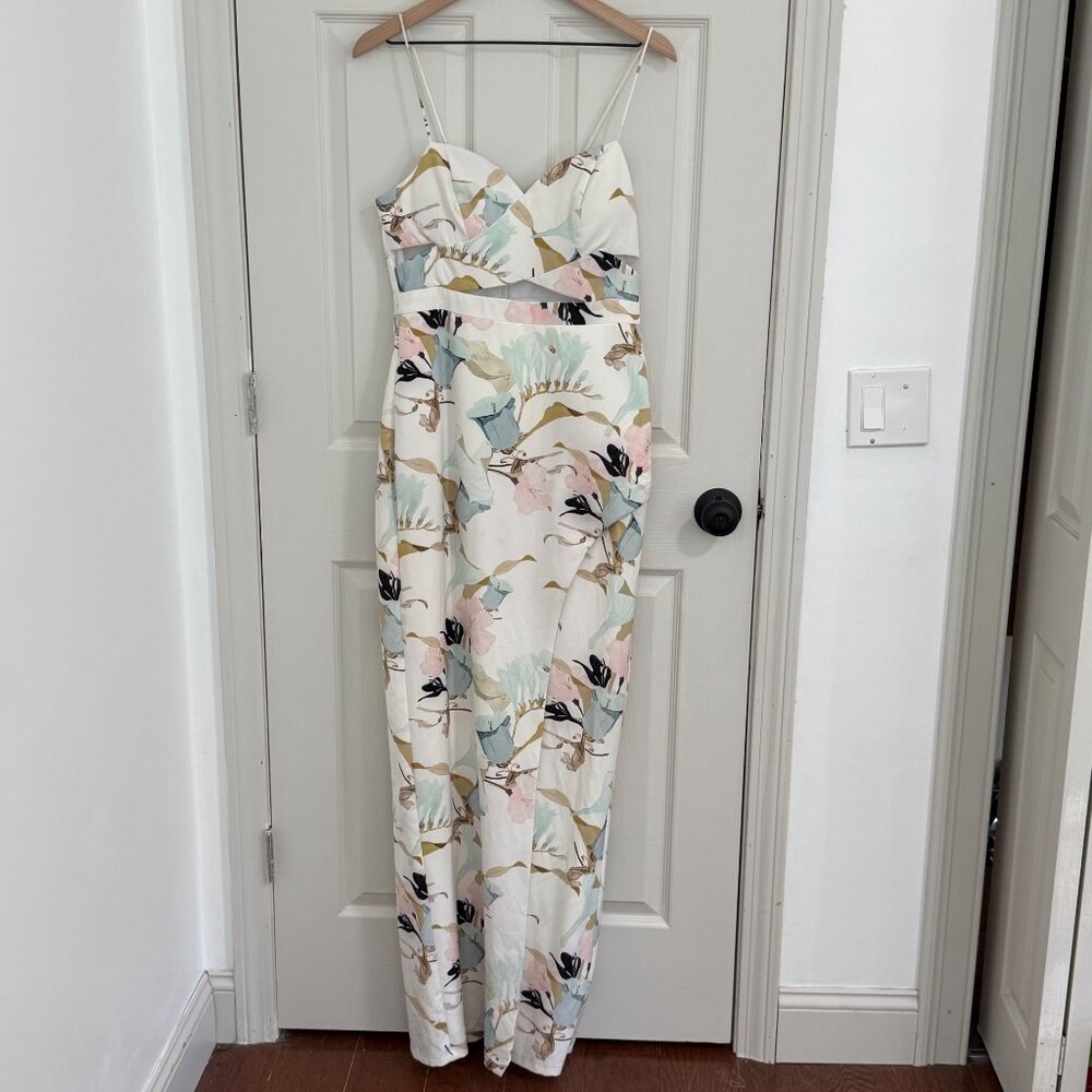 Forever Unique Maxi Dress Womens 8 White Slit Floral Bridal Wedding Shower Maid